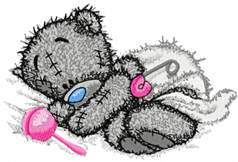 Bear with rattle machine embroidery design